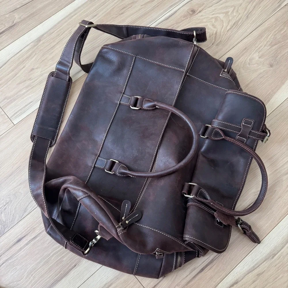 Brown Leather Duffle Bag Weekender Travel Luggage TEK Monogrammed